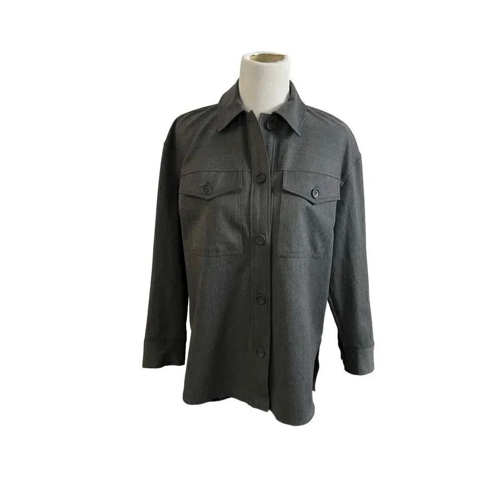 Zara NWT oversized relaxed fit button front grey shirt size XS